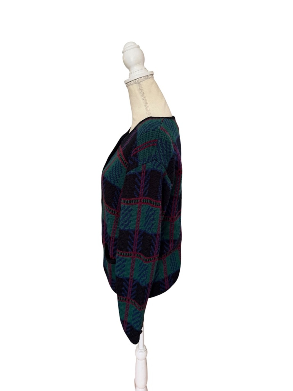 Vintage 80s tally ho plaid button front preppy cardigan sweater 2XL - Picture 3 of 10